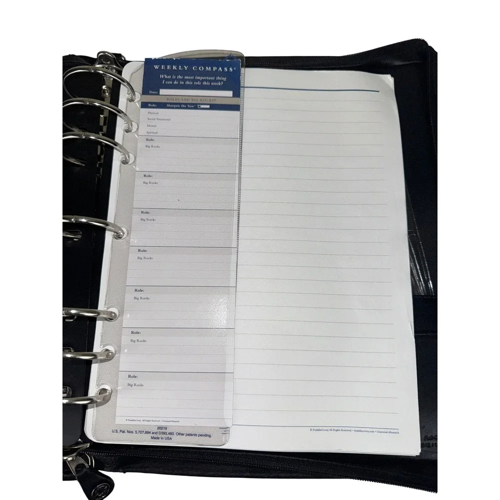 Franklin Covey Black Leather 7 Ring Zippered Planner Organizer Professional